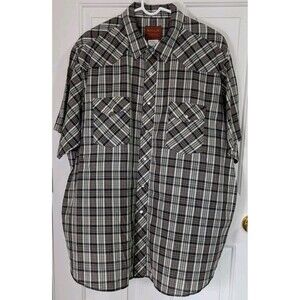 VTG Rustler X-Long Tails Western Shirt Mens 2XL Black White Plaid Pearl Snap